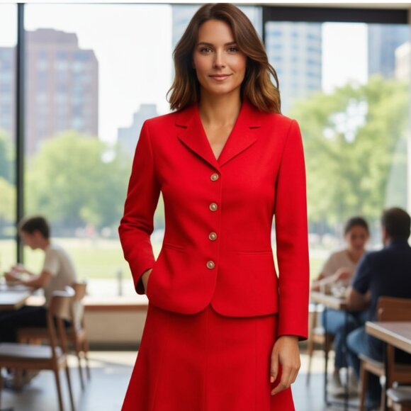 NWT Shelby Rose New York True Red 2PCs Suit Set Blazer Skirt SZ-10 - Picture 1 of 9